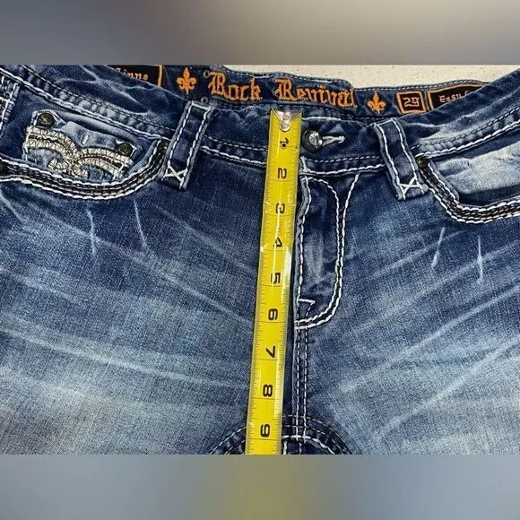 Rock Revival Linne Easy Crop Jeans 29x24 Distressed Stretch Denim EUC - Picture 13 of 14